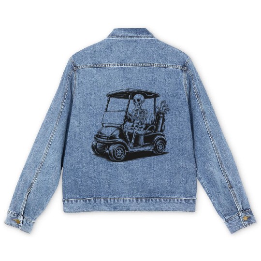 Skeleton Golfer Driving Golf Cart – Funny Golf T-S Men's Denim Jackets