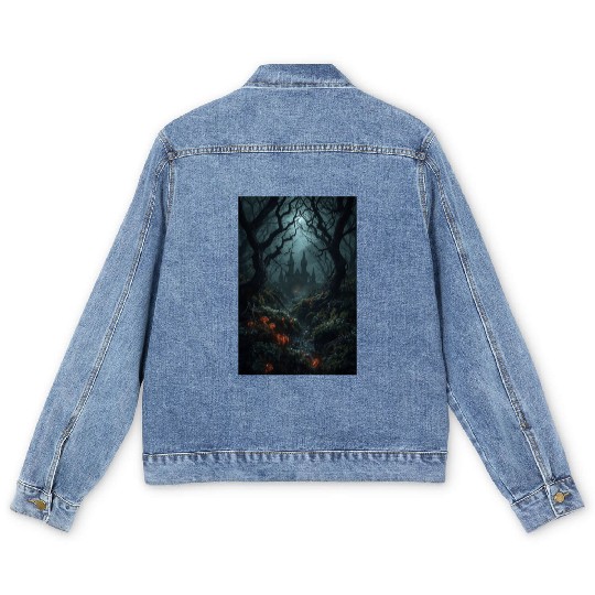 Enchanted Forest Castle Scene Men's Denim Jackets