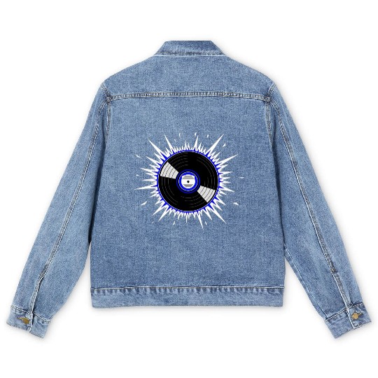 Vinyl Record Starburst Design Men's Denim Jackets