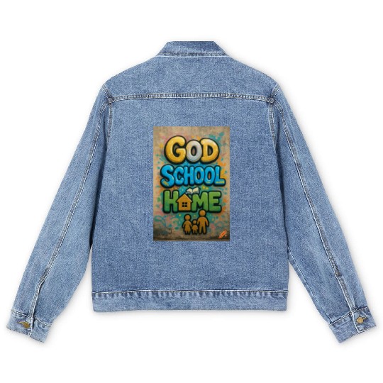 Vibrant Graffiti Style God School Home Design Men's Denim Jackets