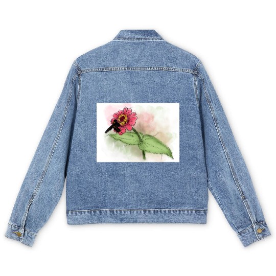 Wildflower and Bumblebee Illustration Men's Denim Jackets