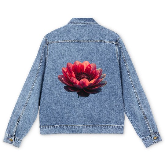 Vivid Red Lotus Blossom Design Men's Denim Jackets
