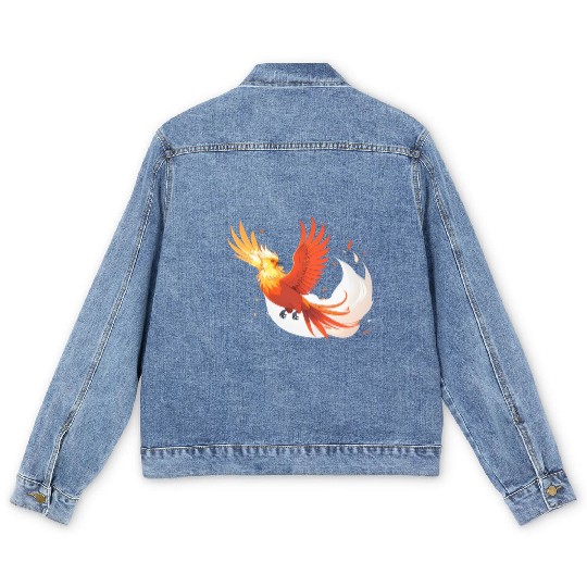 Fiery Mythical Phoenix Illustration Men's Denim Jackets