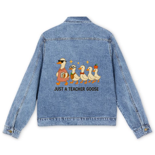 Whimsical Teacher Goose with Ducklings Men's Denim Jackets