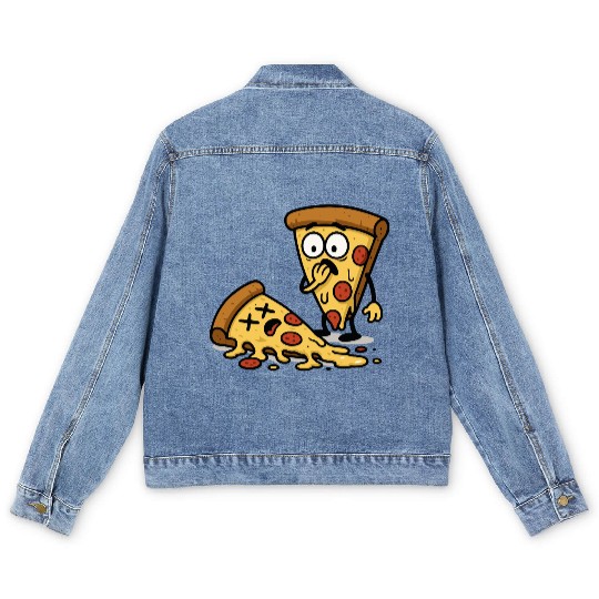 Pizza Slice Cartoon Expression Men's Denim Jackets