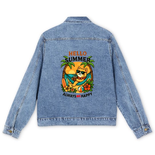 Summer Cat Relaxing in Paradise Men's Denim Jackets