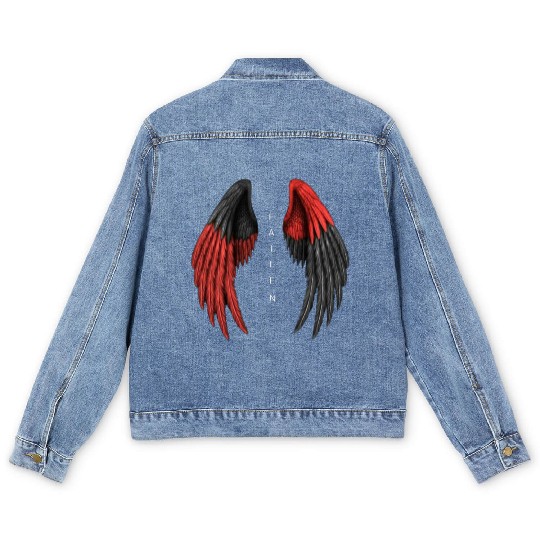 Red and Black Angel Wings Illustration Men's Denim Jackets