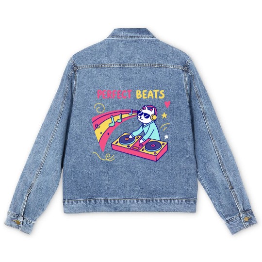 Perfect Beats: DJ Cat Dropping Pawsome Tracks Men's Denim Jackets