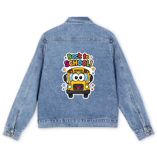 Back to School Happy School Bus Men's Denim Jackets