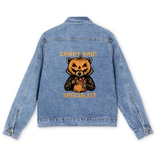 Candy Raid Specialist Halloween Raccoon Pumpkin Men's Denim Jackets