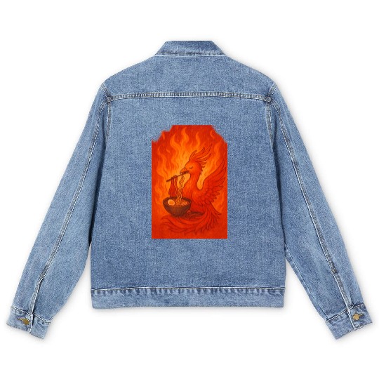 Fiery Phoenix with Ramen Bowl Men's Denim Jackets