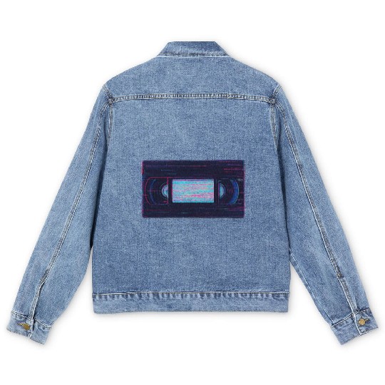 Retro VHS Tape Neon Glow Design Men's Denim Jackets