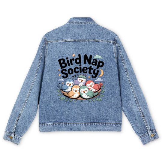 Bird Nap Society | Cute Lazy Sleeping Birds Men's Denim Jackets