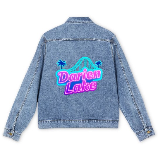 Neon Daren Lake Sign with Roller Coaster and Palms Men's Denim Jackets