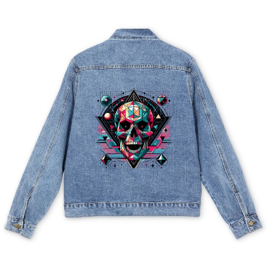 Geometric Neon Skull Art Men's Denim Jackets