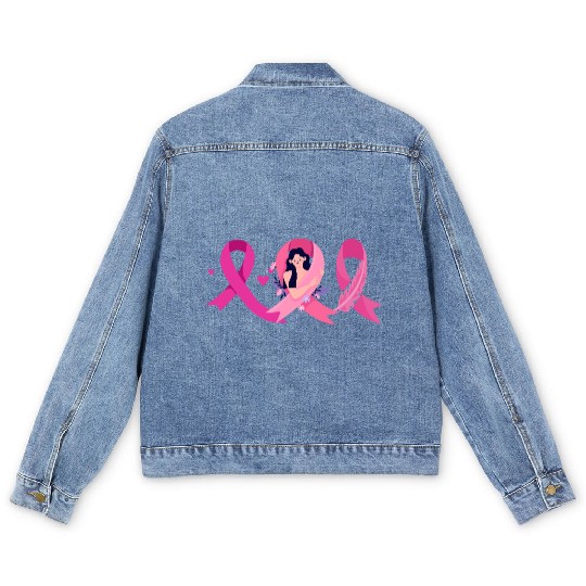 Floral Breast Cancer Awareness Ribbon Men's Denim Jackets