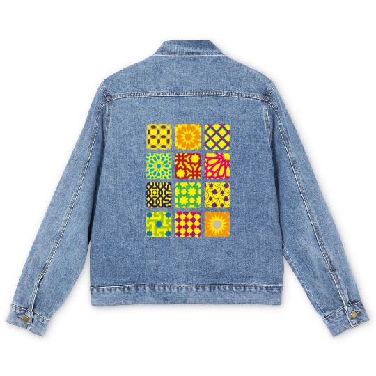 Colorfull Geometric squares Men's Denim Jackets