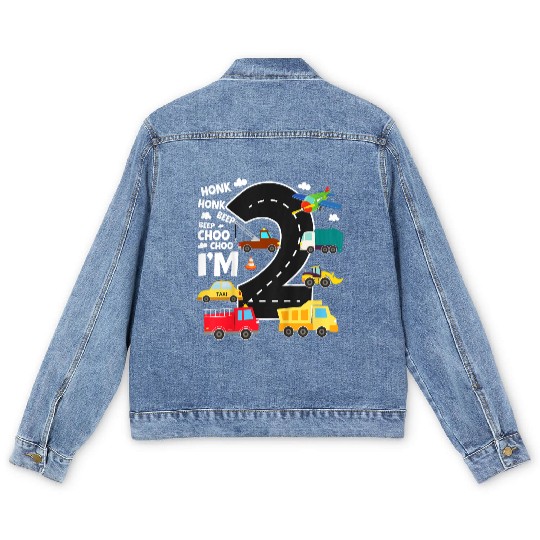 Kids Birthday 2 Traffic Vehicles Number Two Design Men's Denim Jackets