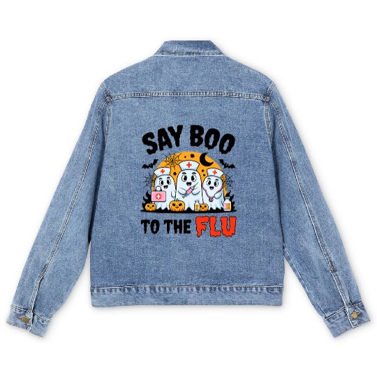 Say Boo to the Flu Halloween Medical Ghosts Men's Denim Jackets