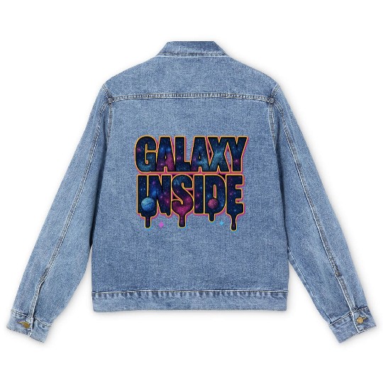 Galaxy Inside Cosmic Typography Men's Denim Jackets
