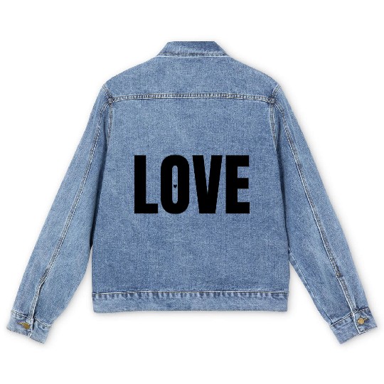 Minimalist Black "LOVE" Typography Men's Denim Jackets