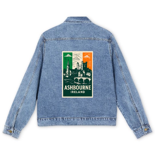 Irish Villagescape with Castle and Church Men's Denim Jackets