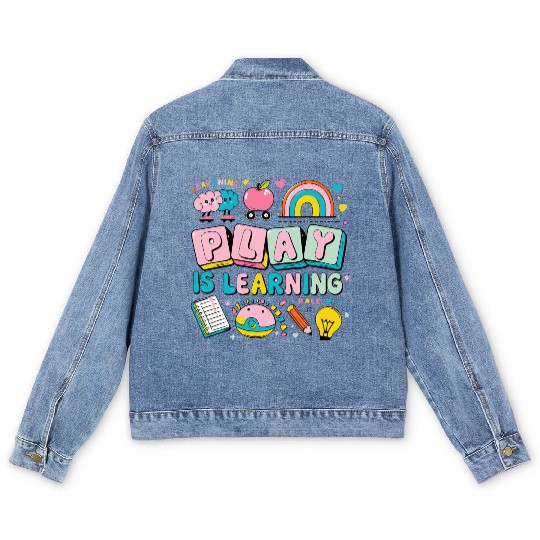 back to school-Colorful Learning Play Illustration Men's Denim Jackets