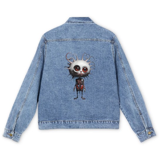 Whimsical Alien Creature Illustration Men's Denim Jackets