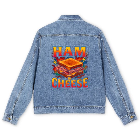 Ham And Cheese Sandwich Favorite Food Weird 90s Men's Denim Jackets