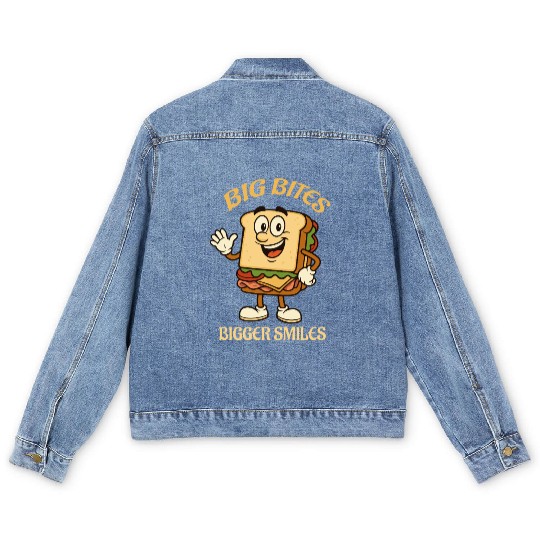 big bites bigger smiles - sandwich Men's Denim Jackets