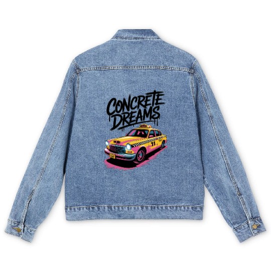 Vibrant Taxi Dreams Illustration Men's Denim Jackets