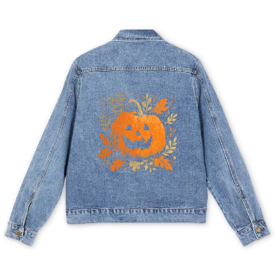 Fall Jack-o'-lantern Spooky Pumpkin Halloween  Men's Denim Jackets