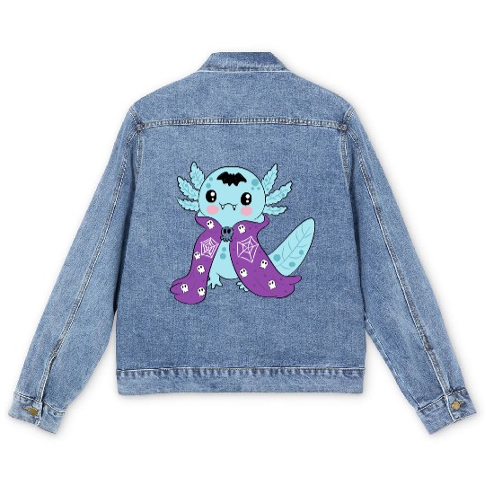 Cute Blue Vampire Axolotl Men's Denim Jackets