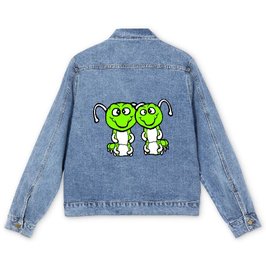 2 caterpillars sweet two friends loving couple fun Men's Denim Jackets