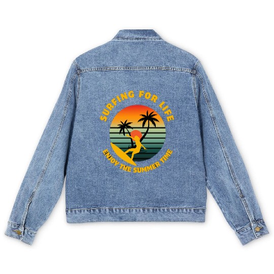 Surfing for Life Sunset Design Men's Denim Jackets