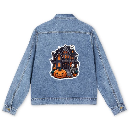 Haunted House Halloween Design Men's Denim Jackets