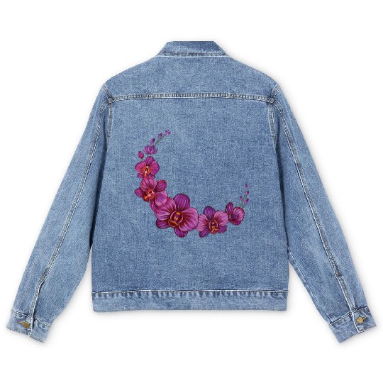 Violet Moon Orchid Flower branch illustration Men's Denim Jackets