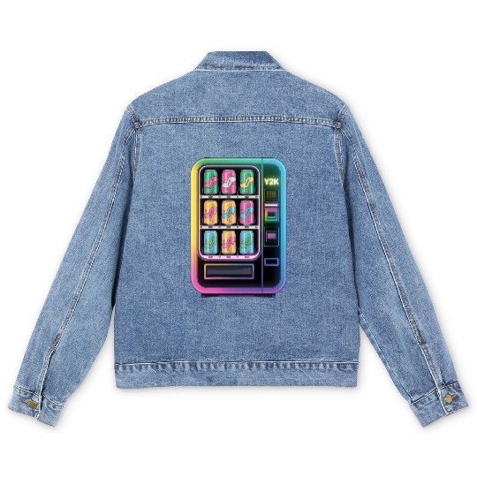 Y2K Cyber Vending Machine with Iridescent Drinks Men's Denim Jackets