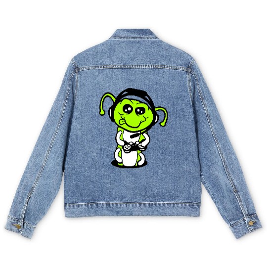 Gamer caterpillar nerd gaming controller consol Men's Denim Jackets