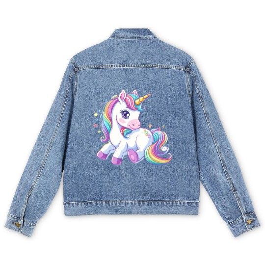 Cute unicorn rainbow fantasy Men's Denim Jackets