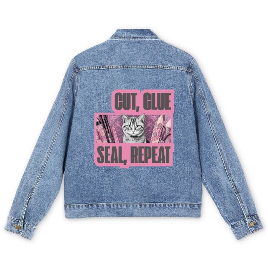 Decoupage Mantra Cut Glue Seal Repeat Cat Men's Denim Jackets