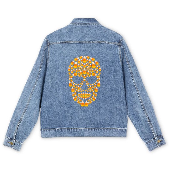 Candy Corn Skull Skeleton Halloween Costume Men's Denim Jackets
