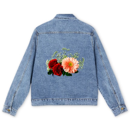 Gerbera Daisy And Two Roses Men's Denim Jackets