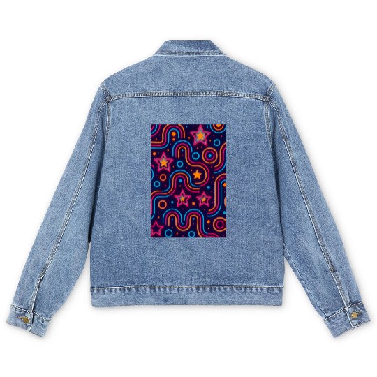 Neon Starburst Cosmic Pattern Men's Denim Jackets