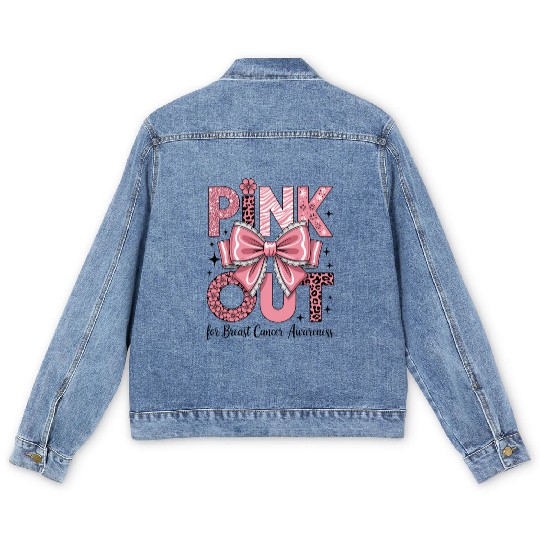 Pink Out Breast Cancer Awareness Coquette Bow  Men's Denim Jackets