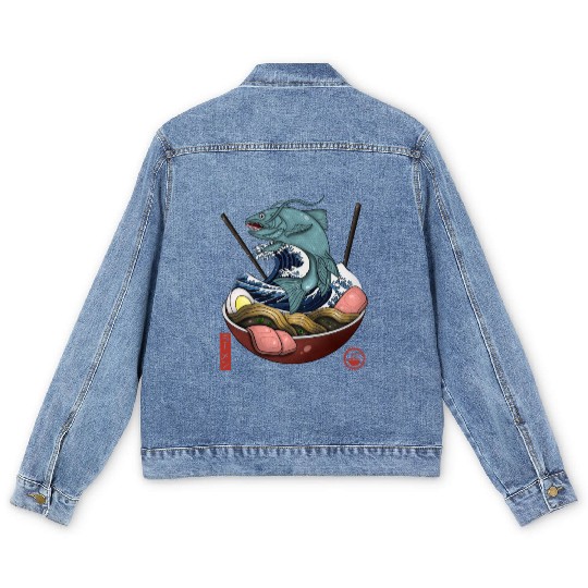 Mythic Samurai Ramen Fish Japanese Art Men's Denim Jackets