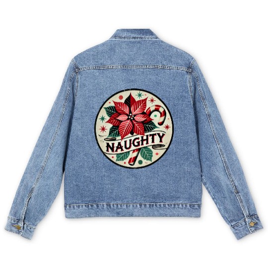 Festive Poinsettia Naughty Holiday Design Men's Denim Jackets