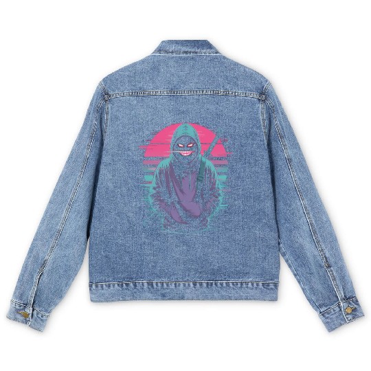 Glitch Ninja Katana Streetwear Futuristic Men's Denim Jackets
