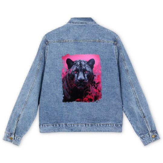 Pink Pop Art Black Panther  Men's Denim Jackets