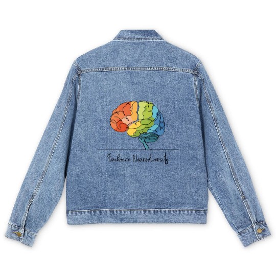 Embrace Neurodiversity - Line Art Rainbow Brain Men's Denim Jackets